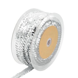 Paillettenband elastisch ab 1m Paillettenborte 20mm Meterware Pailletten 9 Farben, Farbe:silber