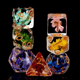 Juego de dados de resina D&D, dados poliédricos con flores para Dungeons and Dragons, RPG, MTG DND 7-DADOS (D4, D6, D8, D10, D12, D20, D%) para edades de 15 años en adelante