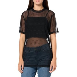 Armani Exchange Women's Jaquard Mesh A|x Logo T-Shirt, Fancy Black/Multicolor, Small