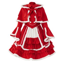 ZZEQYG Women's Palace Velvet Christmas Dress Lolita Dress Winter Warm Santa Dress with Cloak(3XL,Red)