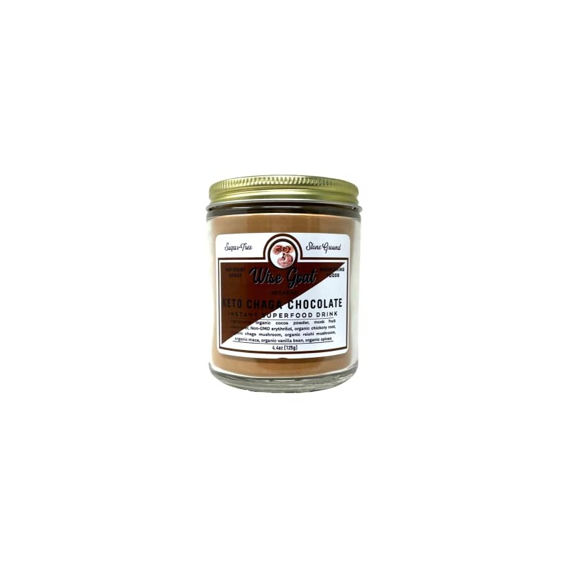 Wise Goat Organics Keto Chaga Chocolate Powder 8 Oz Glass