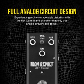 SHAEVLE Distortion Guitar Pedal - Full-Analog Circuit with 3 Distortion Tones, True Bypass, Compact Size for Guitarists IRON REVOLT(Distortion)