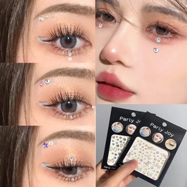 Coollooda Rhinestone Stickers Set of 4 Face Stone Stickers 3D Glow Stickable Glitter Colorful Stickers Face Decor Parts Nail Art Parts for Cell Phone Decoration DIY Supplies Craft Supplies White