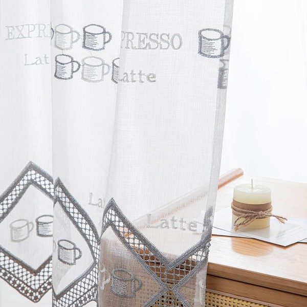 Daliena Net Curtain Kitchen Coffee Motifs Embroidered Bistro Curtain with