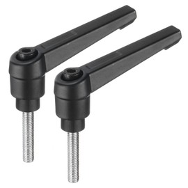 sourcing map 2pcs Adjustable Clamping Lever Handle M5 x 25mm Metric 304 Stainless Steel Male Threaded Stud Hand Knobs Push Button Ratchet Rotating Screw Handles Bolts with Locking Lever Black
