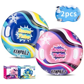 KENPUAZ Inflatable Snow Tube with Durable Fabric Cover – Premium Snow Sled for Kids & Adults, Winter Outdoor Fun (36 inch-2P)
