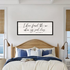 I Have Found The One Whom My Soul Loves Sign Wall Art Decor 32"x12" Modren Master Bedroom Above Bed Wood Framed Song of Solomon 3:4 Large Living Room Bible Verse Wall Hanging (Black)