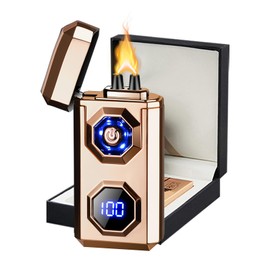 TIKIUKI Electric Lighter,Arc Lighters Rechargeable,USB Type-C Fast Charge,High Power Windproof Lighter with LED Battery Display and LED Lighting, Suitable for Camping,Scented Candles(Gold)