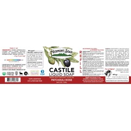 Vermont Castile Soap Patchouli Rose, Gentle Liquid Soap for Sensitive Skin & Natural Body Wash, Organic Hair Shampoo for Oily Hair, Aloe Castile Soap for Men & Women - 64 Oz