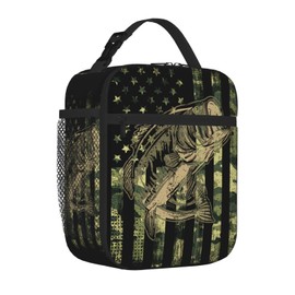 Tadxcjz Camouflage Flag Fish Lunch Bag for Mens Womens Insulated Reusable Lunch Box with Adjustable Shoulder Strap