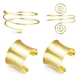 Finrezio 4PCS Arm Cuff Upper Arm Cuff Band Bracelet Gold Minimalist Coil Bangle Armband Set Adjustable Filigree Swirl Goddess Costume Accessories