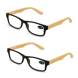 V.W.E. 2 Pairs of Wood Grain Printed Temple Arm Reading Glasses - Spring hinge men women readers (2 Black, 1.00)