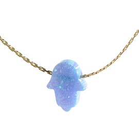 Opal pendant Necklace Bright Blue Opal Hamsa Jewelry