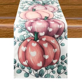 Aitsite Autumn Table Runner, Kitchen Table Decoration, Pumpkins, Autumn Table Runner, Outdoor Holiday Decor, Table Runner, Autumn Decoration for Indoor, Holiday, Autumn Decoration, 40 x 180 cm (Pink