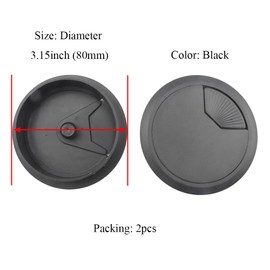 HAHIYO 2Pcs 3.15Inch/80mm Black ABS Plastic Sector-Shaped Desk Grommet Wire Grommet Cable Management Cord Hole Cover Desk Wire Hole Insert Wire Organizer for Computer Office Home Equipment System