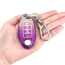 PIFOOG Key Fob Cover for Nissan 5 Button Altima Sentra Rogue Murano Maxima Armada Pathfinder Versa Car Keys Case Shell Full Covers Protector Keychain Accessories Cute Girly Women Purple Gradient TPU