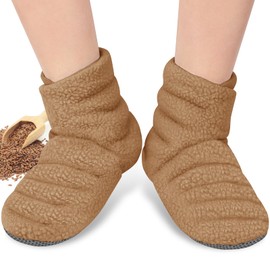 REVIX Microwaveable Booties and Feet Warmers, Microwaveable Foot Warmers with Adjustable Fit & Non-Slip, Microwavable Socks Heated Booties for Women and Men, Mocha L