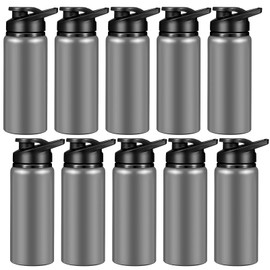 CHENGU 10 Pieces Water Bottle Bulk 20 oz Aluminum Reusable Bottles Lightweight Snap Lid Water Bottle Easy Carry Leak Proof Travel Bottles for Gym Sports Camping Hiking Fishing (Gray)