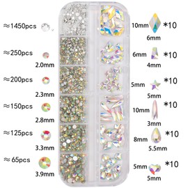 Multi Shapes AB 3D Glass Crystal Nail Art Rhinestones Kit with 0.8mm Round Bead Charm Flatback Gem Stone Jewelry Diamond for Manicure Makeup DIY Craft Decoration