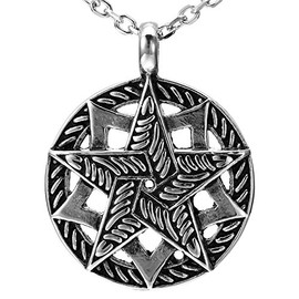 Double Pentacle Pentagram Stainless Steel Pendant Necklace 53.4cm chain (Black, Silver)