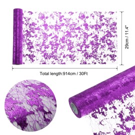 sourcing map Bright Purple Table Runner Roll 11.4" x 30 Feet Sequin Foil Metallic Mesh Table Runner Decor Table Decorations for Wedding, Birthday Party, Christmas, New Year
