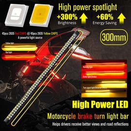 2Pcs 11.8" Motorcycle LED Tail Light Strips 90 LEDs Red Brake Tail Light Stop Tail Lihgt Amber Turn signal Light Multifunction Waterproof Flextible LED Strips for Motorcycle ATV. (11.8 inch)