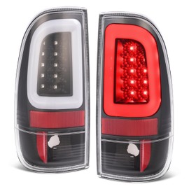 HECASA Tail Lights Compatible with 1997-2007 Ford F-150 F-250 F-350 F-450 F-550 Super Duty Rear Taillight Lamp Set LED Tube Replacement for F85Z13404CA F85Z13405CA Clear Lens Black Housing