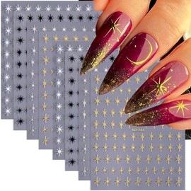 Star Nail Decals - 6 Sheets in Gold, Silver, White, Black - DIY Manicure Salon Accessories