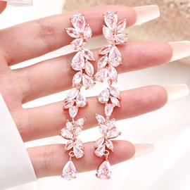 Clip-On Earrings for Wedding, Prom | Diamond Marquis and Pear Shape Cubic Zirconia Cluster Chandeliers Non-Pierced Clip Earrings for Women, Brides, Bridesmaid, Mother of the Bride