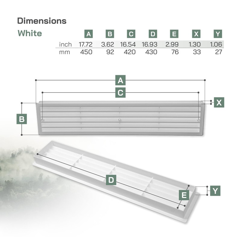 Vent Systems 17.7" x 3.5" Inches White Door Grille -