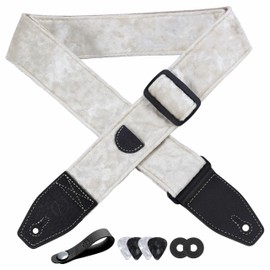 YIKOKO Guitar Strap 2 inch Velvet Guitar Straps with Full Grain Leather End, for Bass Electric and Acoustic Guitars, Free Strap Button, 2 Strap Locks and 4 Guitar Picks