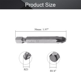Utoolmart Pozidriv Screwdriver Bits, PZ3 Pozidriv Head Screw Driver Bit, with 1/4 Inch Hex Shank, 50mm Length S2 Steel Screw Driver Kit Tools, for Repair Work, 1 Pcs