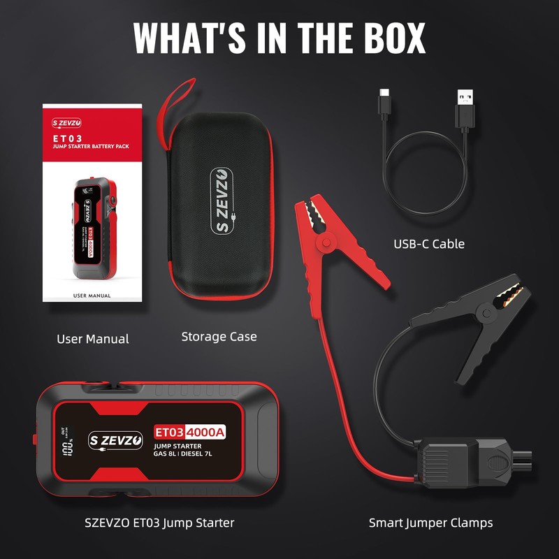 S ZEVZO ET03 Car Jump Starter 4000A Jump Starter Battery