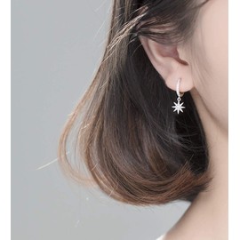 SLUYNZ 925 Sterling Silver Sparkling CZ Star Moon Small Hoop Earrings for Women Teen Girls Asymmetric Star Moon Huggie Earrings (A-Silver)