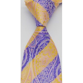 Geotae Zerun New Classic Men's Paisley Silk Tie Necktie (Yellow/Purple)