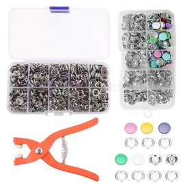 300 Sets Press Stud Set with Pliers, Press Studs without Sewing 9.5 mm Hollow and Colour Solid Metal Buttons, Snap Button Set, for Children's Clothing, Clothing, Bags, Handmade Repairs DIY Clothing