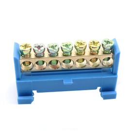PZRT 1pcs Terminal Block Terminal Bus Bar 7 Positions Screw Brass Terminal Grounding Strip Block DIN Rail Type Bottom Seat
