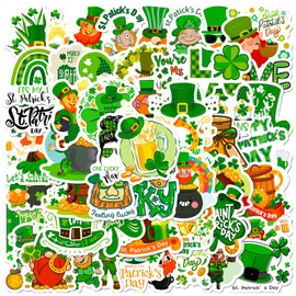 St Patricks Day Stickers, VARACL 50 Pieces St. Patrick's Day Holiday Stickers Decals for Kids, Waterproof Irish Shamrock Sticker for Water Bottles, Laptop, Guitar Decor, St Patricks Day Decorations