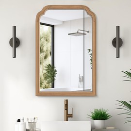 WallBeyond Wood Frame Wall Mirror Rounded Corner Arch Rectangle Mirror for Entryway, Living Room or Bedroom Home Decor - Light Woodgrain [20" x 30" Honey-Colored]