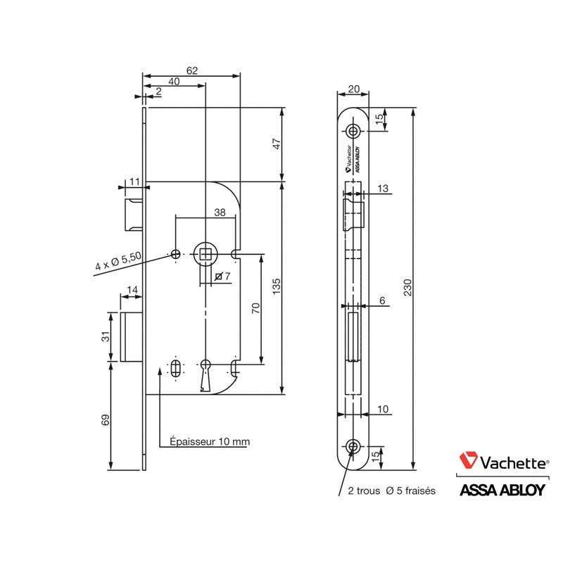 Vachette Aube D25R-A40/N/SC Vachette Lock, Black