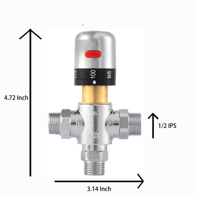 TreMax Thermostatic Mixing Valve - Hot & Cold Water Mixer,