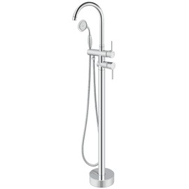 Aolemi Floor Mount Bathtub Faucet Freestanding Tub Filler Standing High Flow Shower Faucets with Vinatge Handheld Polish Chrome