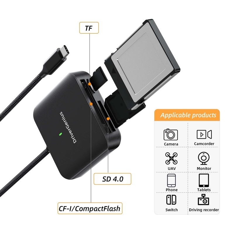 DriverGenius USB Type-C Connection CFAST2.0 & UHS-II SD4.0 Card Reader