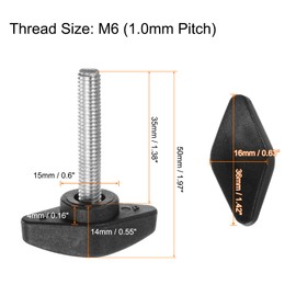 QUARKZMAN Pack of 6 Thumb Screw Wing Screws Plastic Tea Wing Knobs M6 x 35 mm Metric Threaded Bolt T-Head Plastic Knobs Thumb Screws Hand Clamp Knob, Black