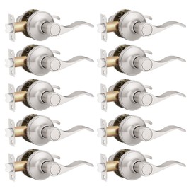 Probrico Door Handles 10 Pack Passage Door Lever, Non-Locking Door Handle Set for Hallway or Closets, Keyless Brushed Nickel Wave Door Lock