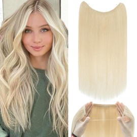 Wire In Hair Extensions One Piece 18inch #60 Platinum Blonde 100% Real Remy Human Hair Natural Invisible