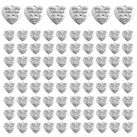 Framendino, 40 Pack Mini Metal Beads Heart Shaped You Are Always In My Charms for DIY Craft Keychain Necklace Pendants Bracelets Earrings Jewelry Making Findings (Antique Silver)
