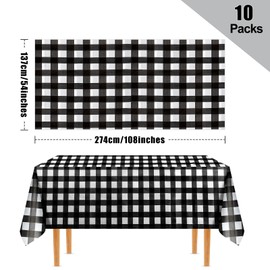 ausurme 10 Pack Disposable Table Cloth,Party Table Covers,137x274 cm Plastic Tablecloths,Rectangular Tablecloth for Indoor Outdoor Parties Wedding Birthdays Christmas(Black Cross-Grid)