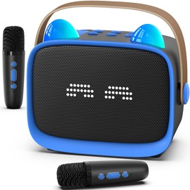 Mini Karaoke Machine Toys Gifts,Kids Portable MP3 Player with 2 Wireless Microphone and LED,Christmas Birthday Gifts for Girls Boys 3 4 5 6 7 8+ Year Old (Blue)