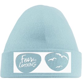 Hippowarehouse Fear and Loathing Embroidered Beanie Hat Blue with Baby Pink Stitch